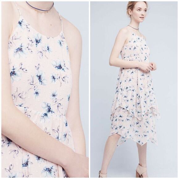 Nwt Anthropologie x Moon River Firenze Tiered Midi Dress Small Petite $158 Pink - Picture 1 of 4